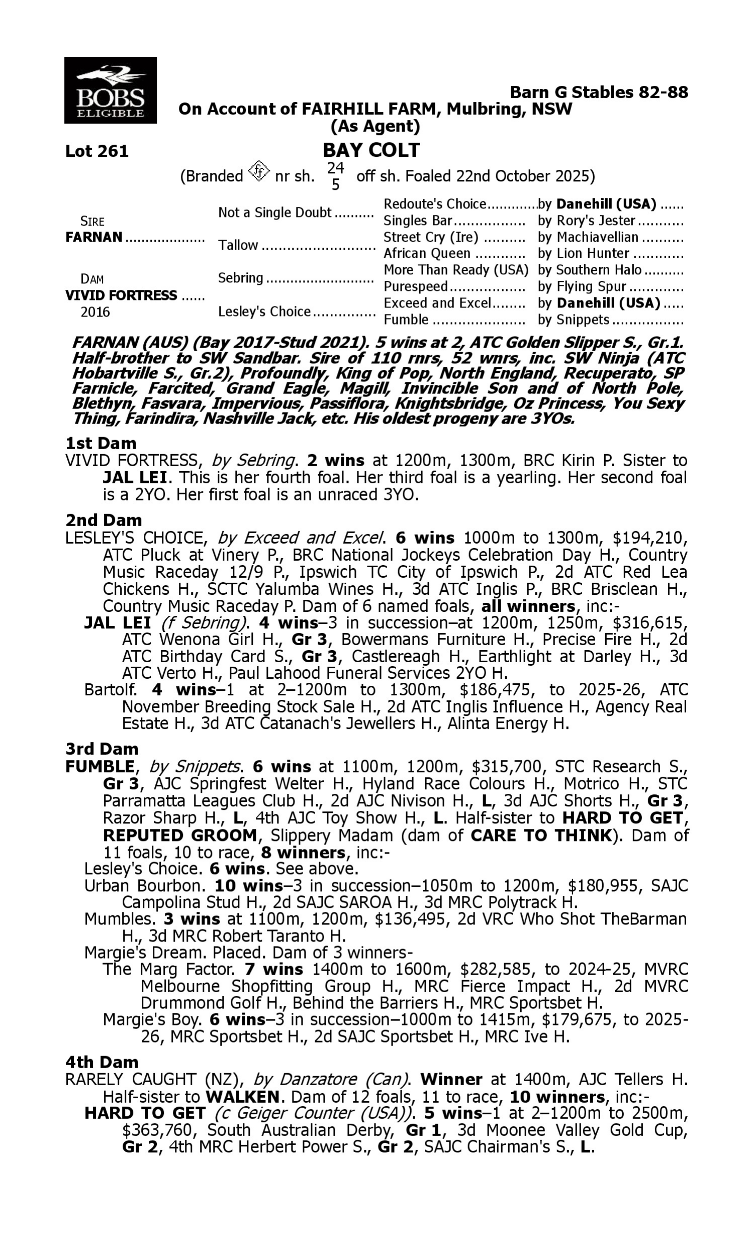 Pedigree for Lot 261 Farnan - Vivid Fortress