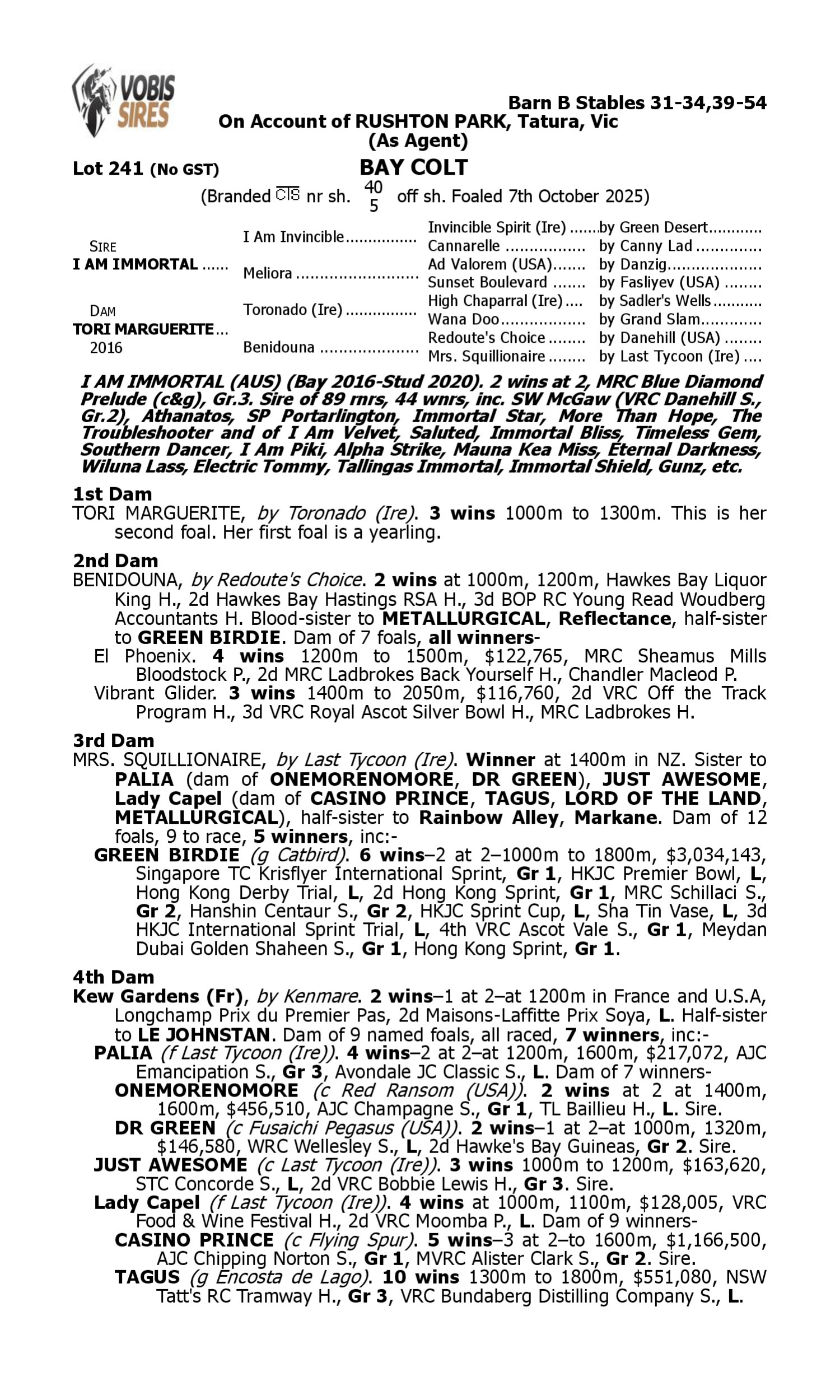 Pedigree for Lot 241 I Am Immortal - Tori Marguerite