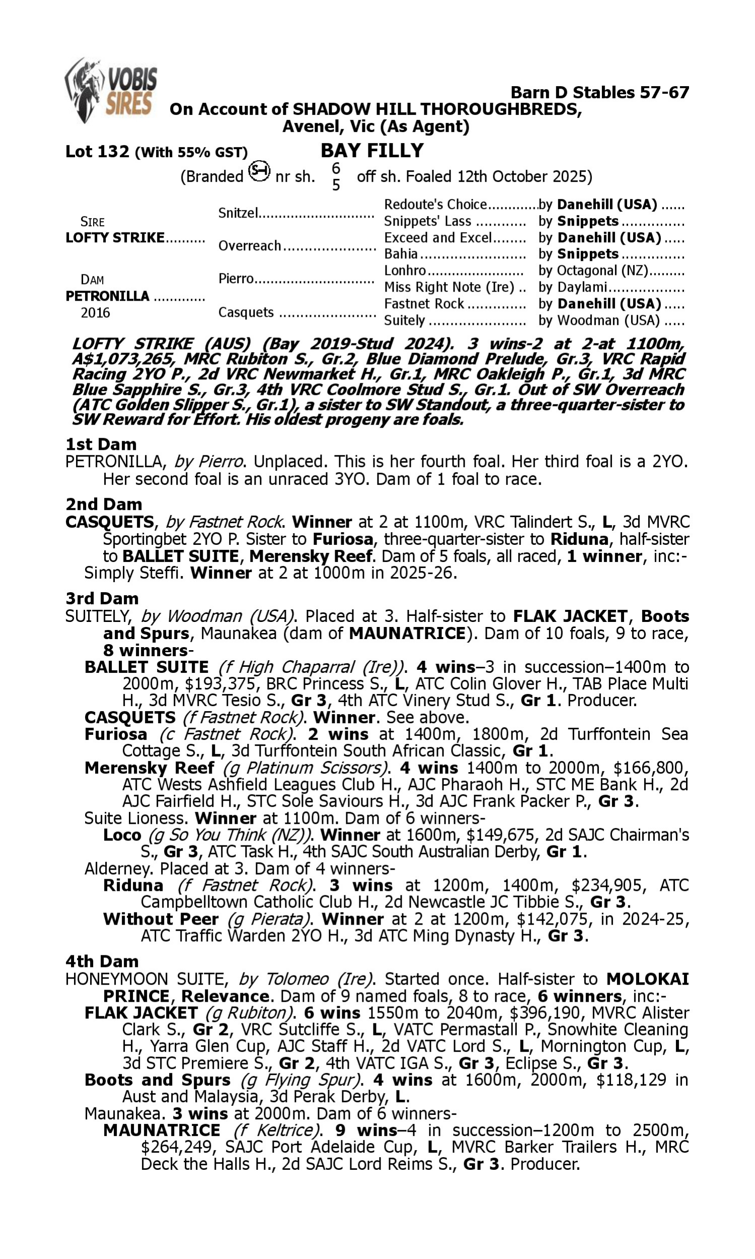 Pedigree for Lot 132 Lofty Strike - Petronilla