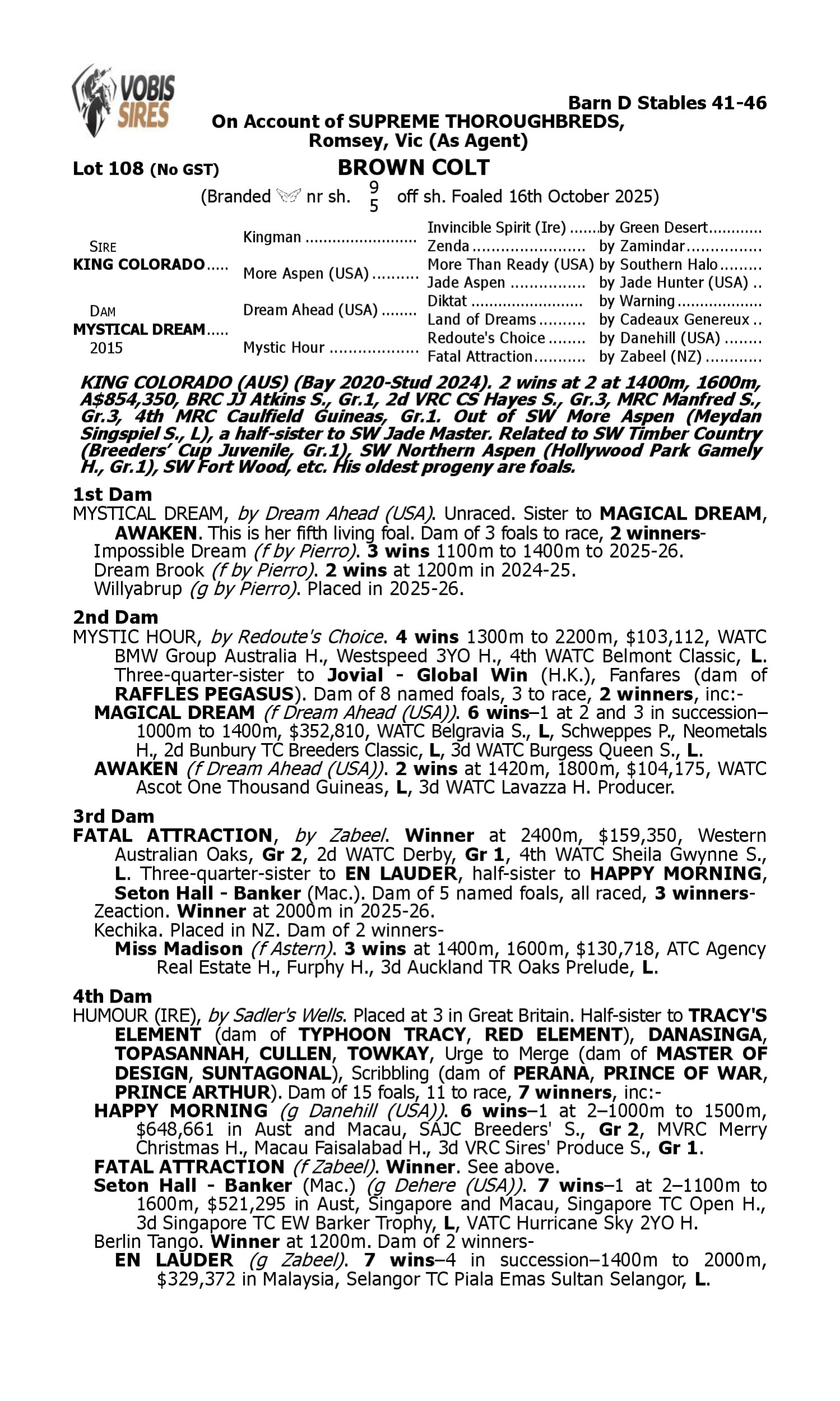 Pedigree for Lot 108 King Colorado - Mystical Dream