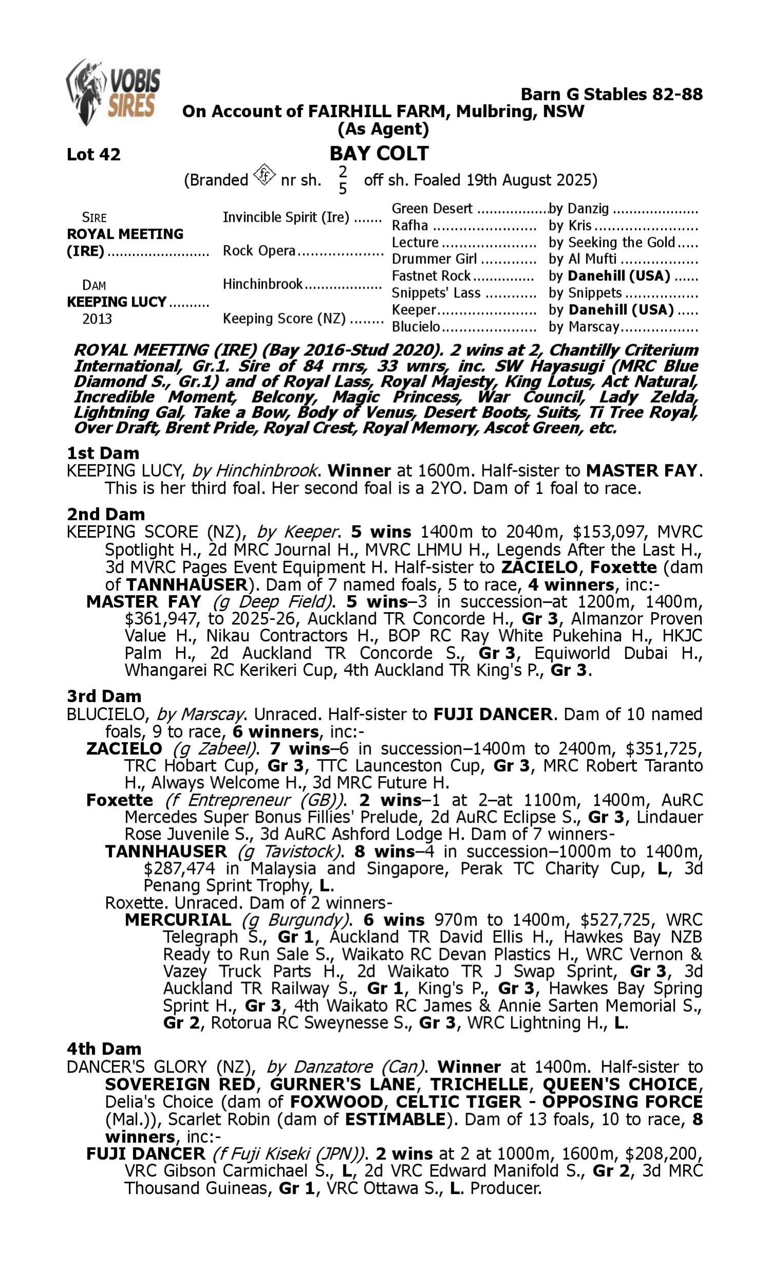 Pedigree for Lot 42 Royal Meeting (IRE) - Keeping Lucy