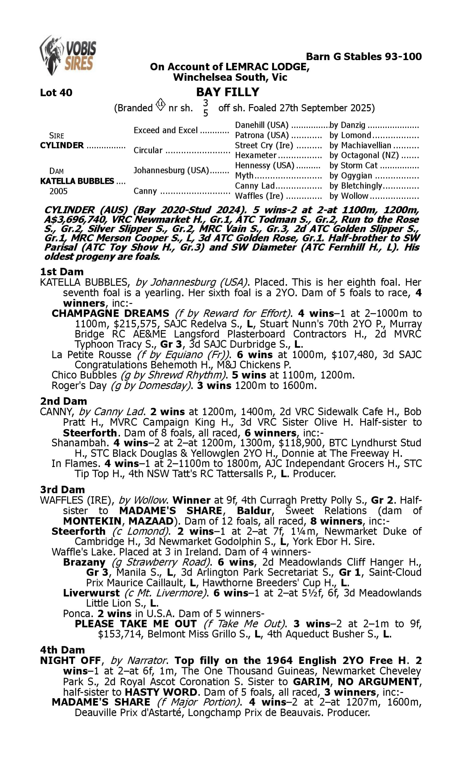Pedigree for Lot 40 Cylinder - Katella Bubbles