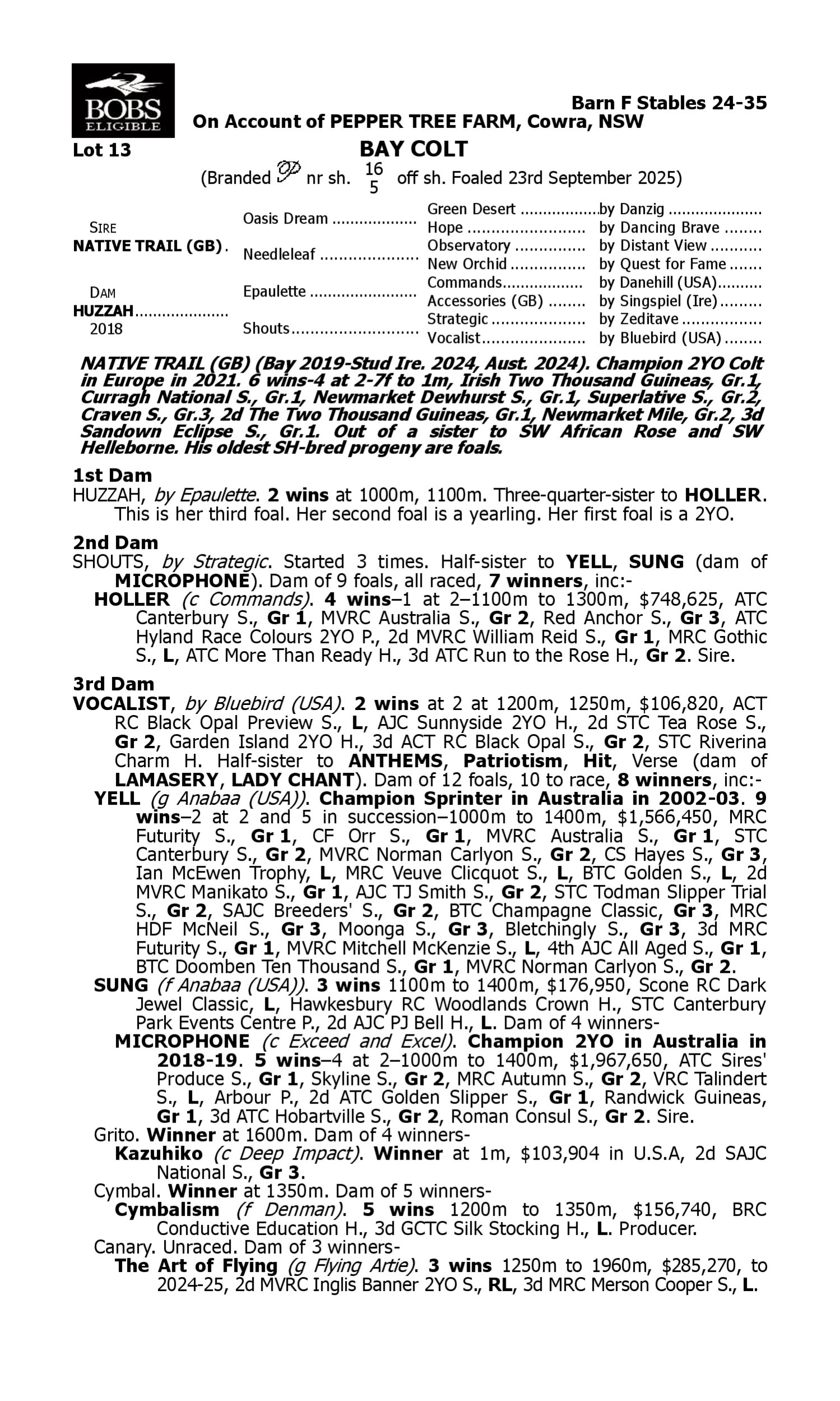 Pedigree for Lot 13 Native Trail (GB) - Huzzah