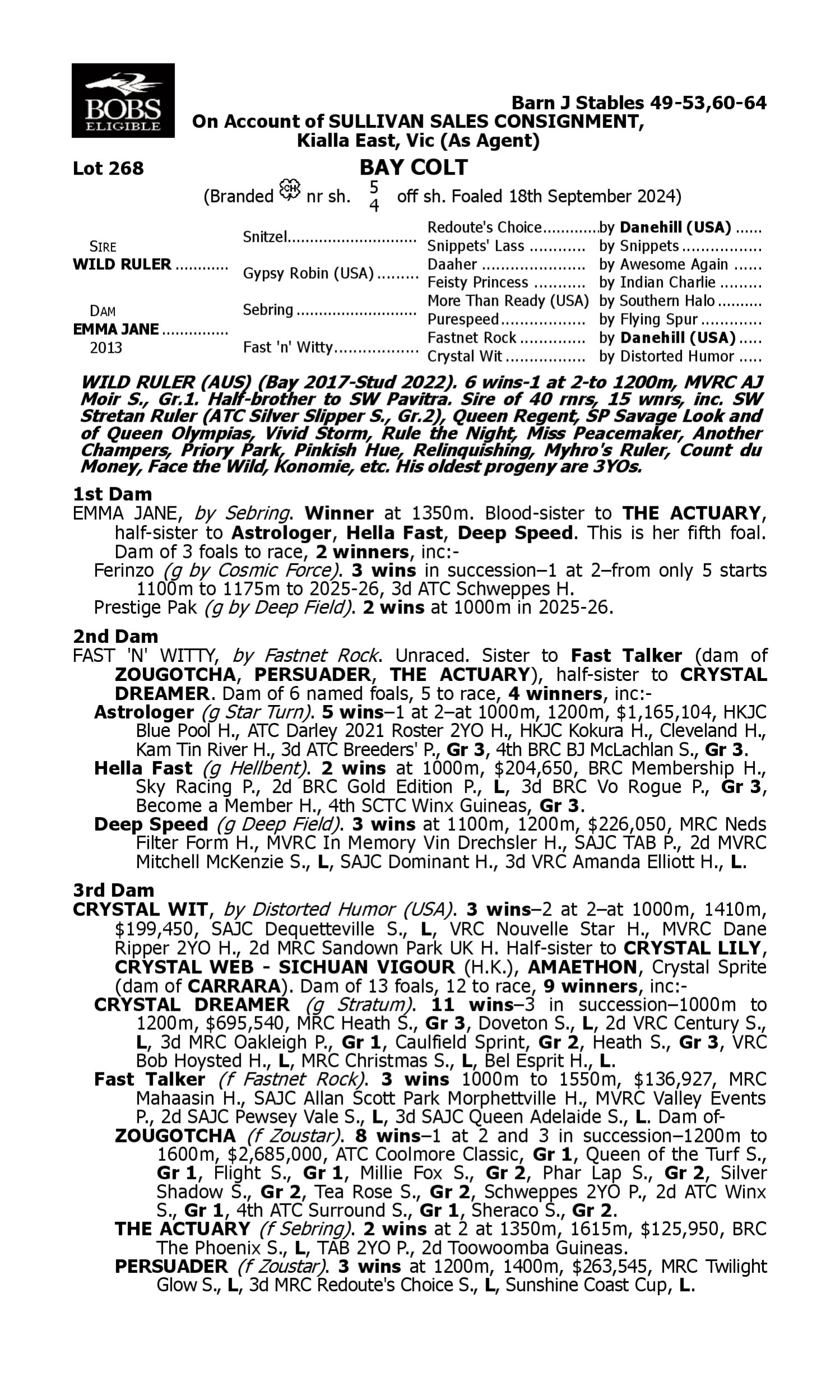 Pedigree for Lot 268 Wild Ruler - Emma Jane