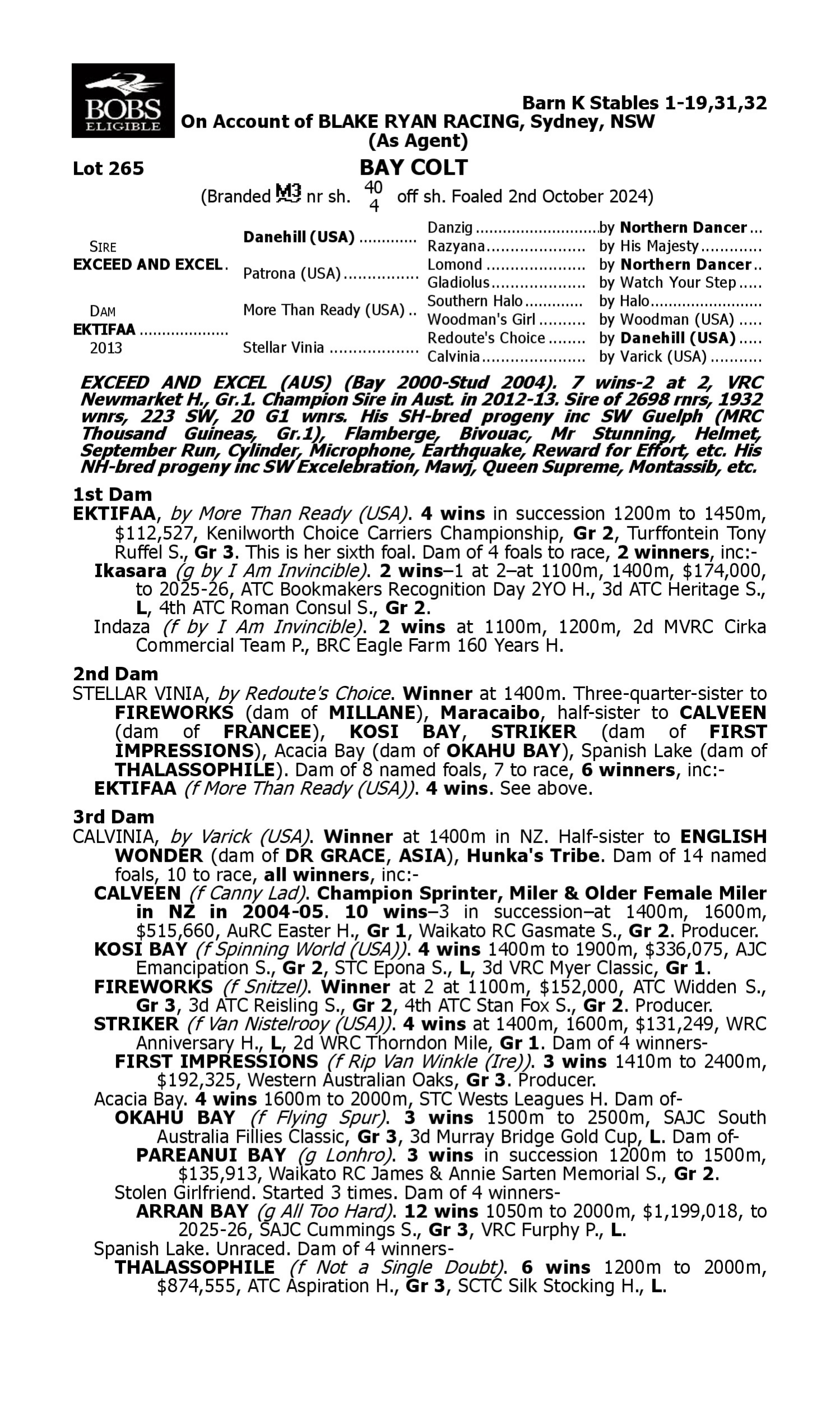 Pedigree for Lot 265 Exceed and Excel - Ektifaa