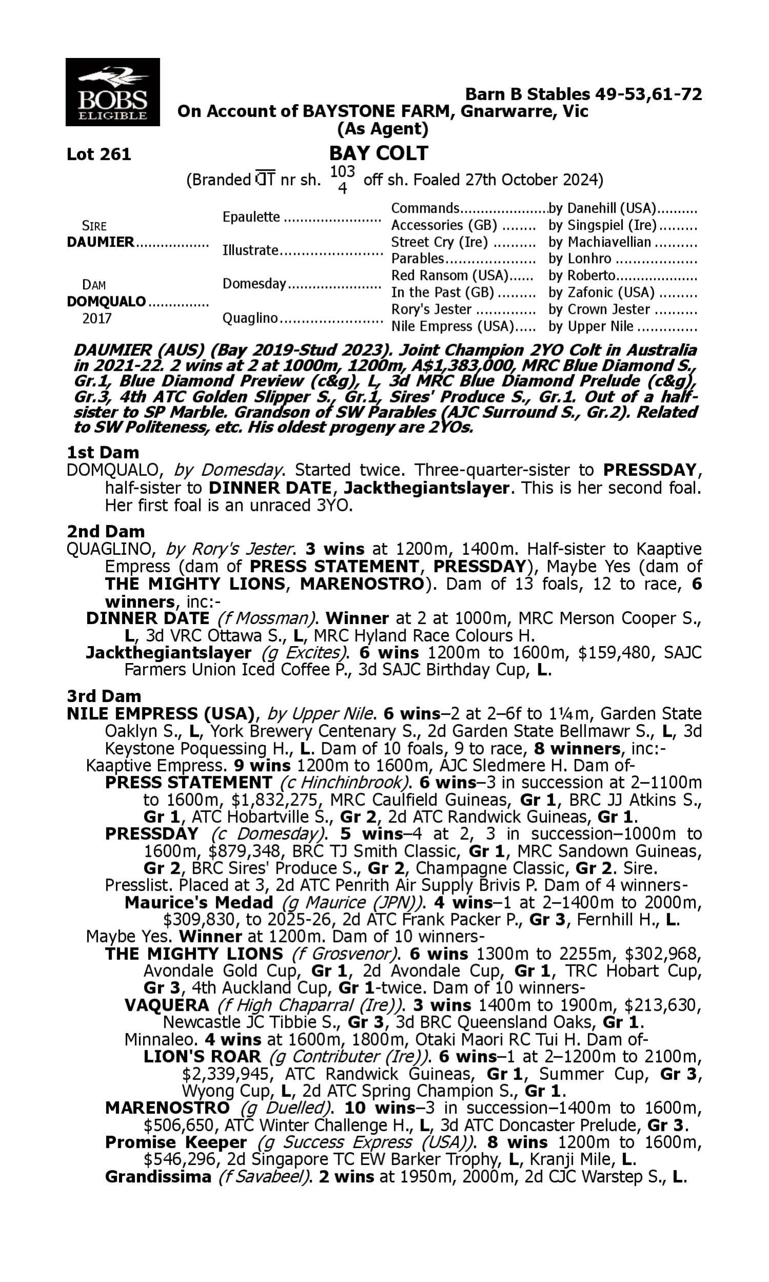 Pedigree for Lot 261 Daumier - Domqualo