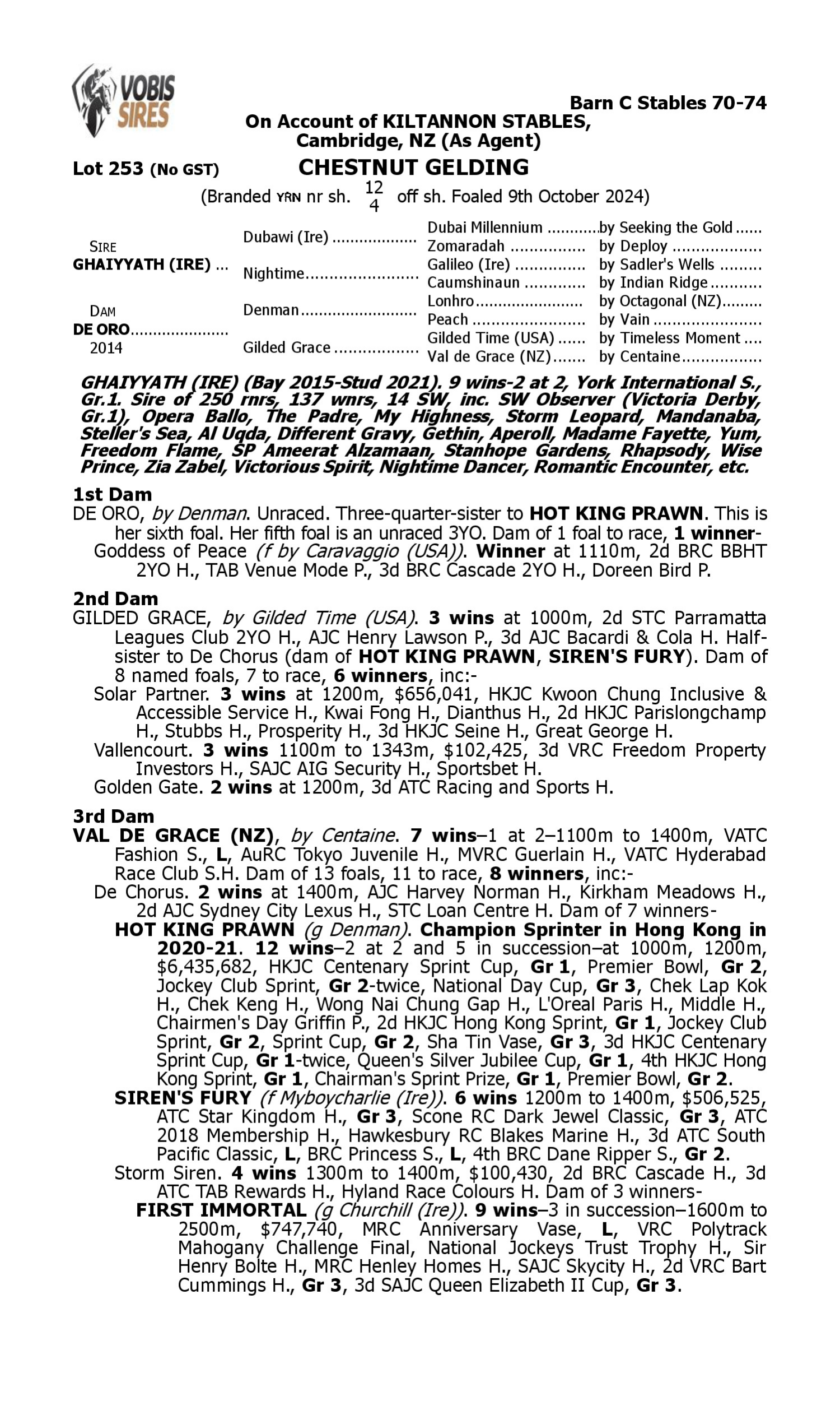Pedigree for Lot 253 Ghaiyyath (IRE) - De Oro