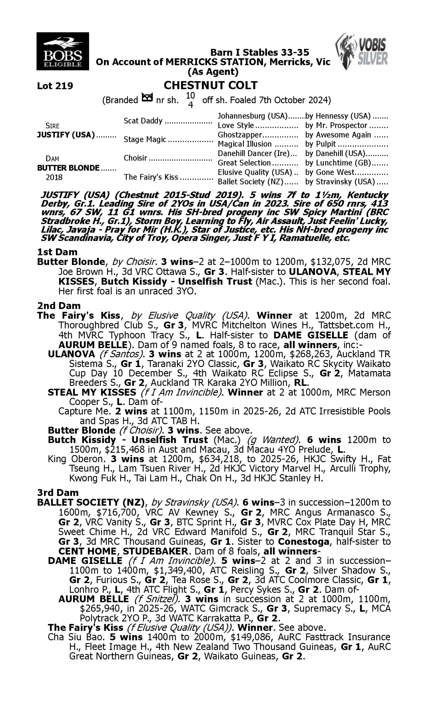Pedigree for Lot 219 Justify (USA) - Butter Blonde