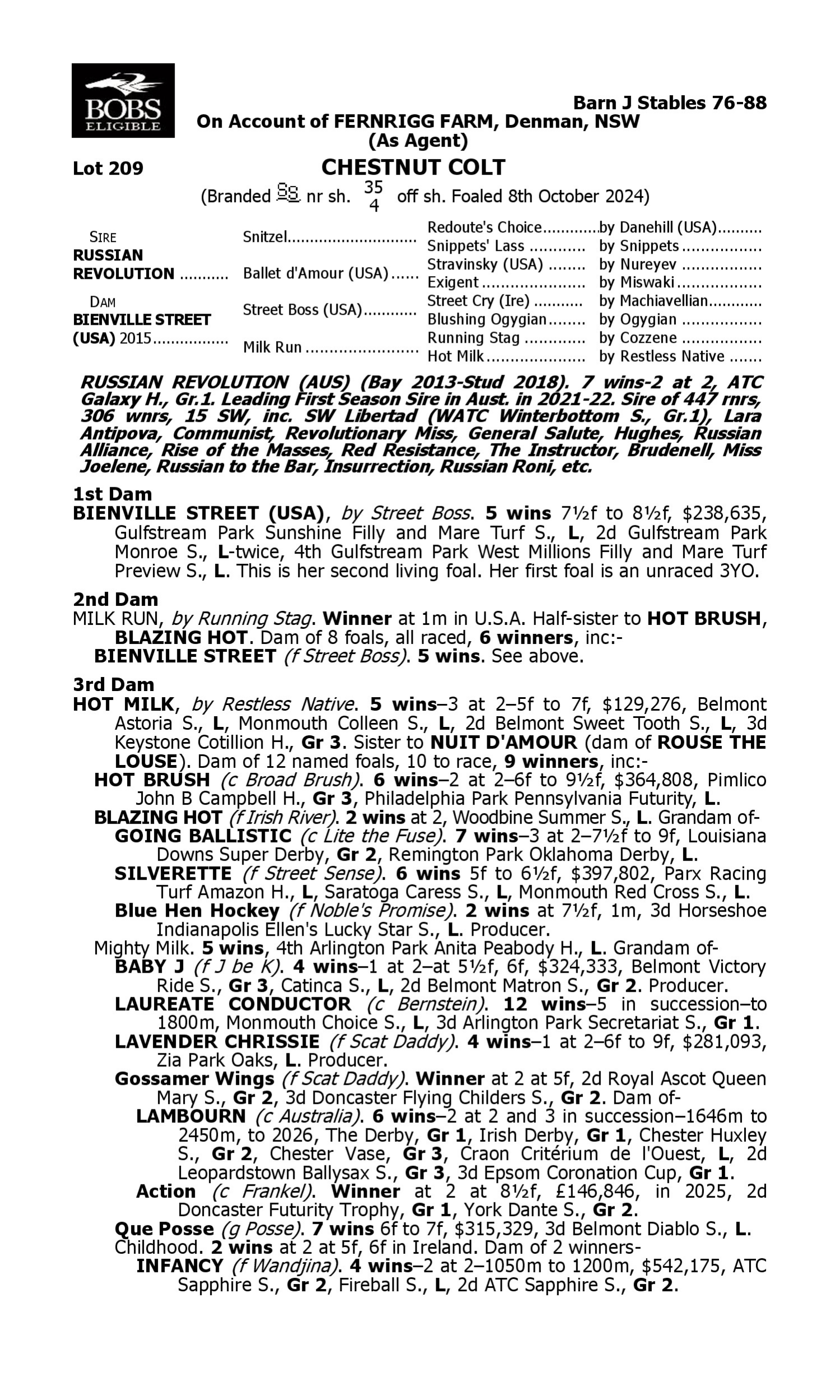 Pedigree for Lot 209 Russian Revolution - Bienville Street (USA)