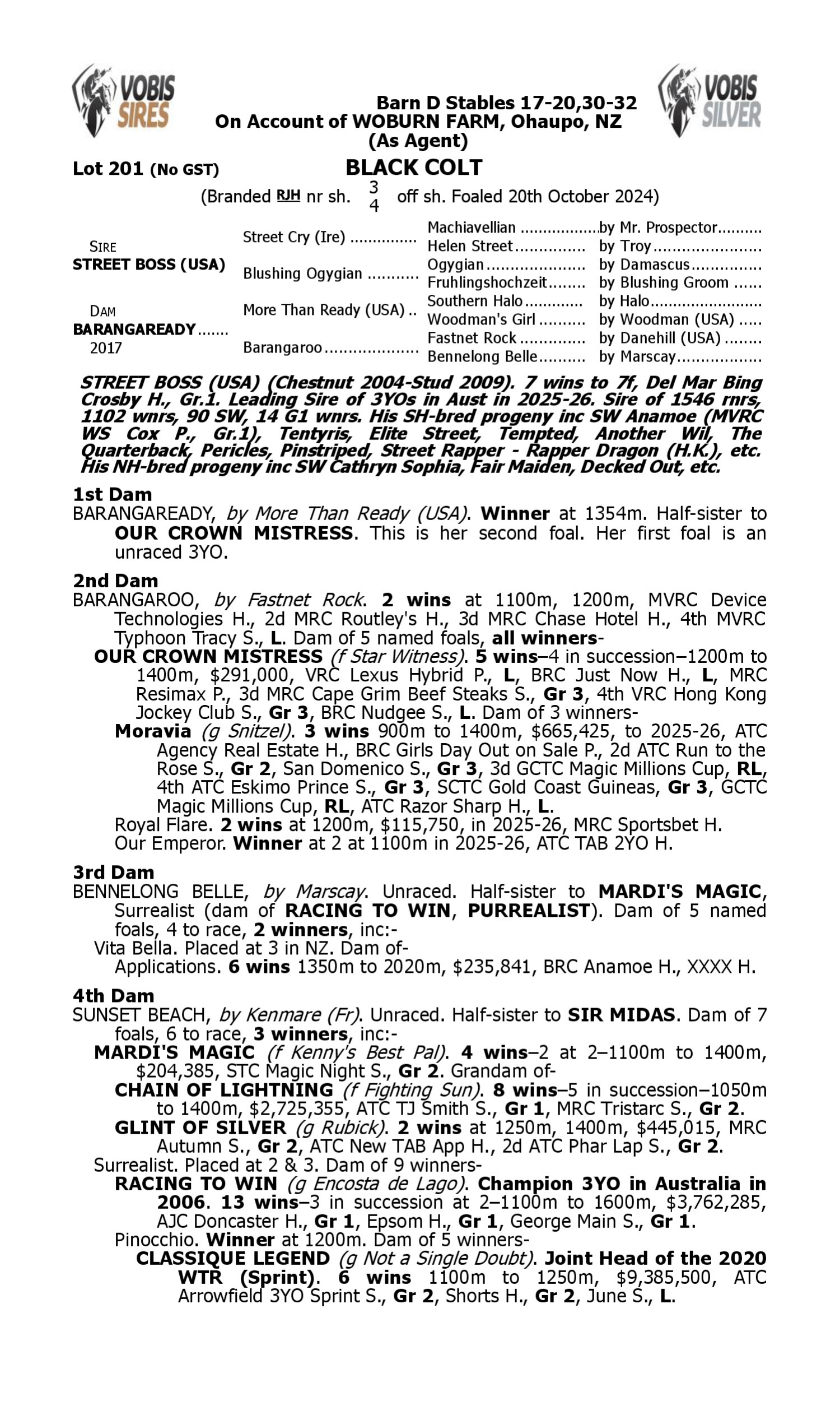Pedigree for Lot 201 Street Boss (USA) - Barangaready