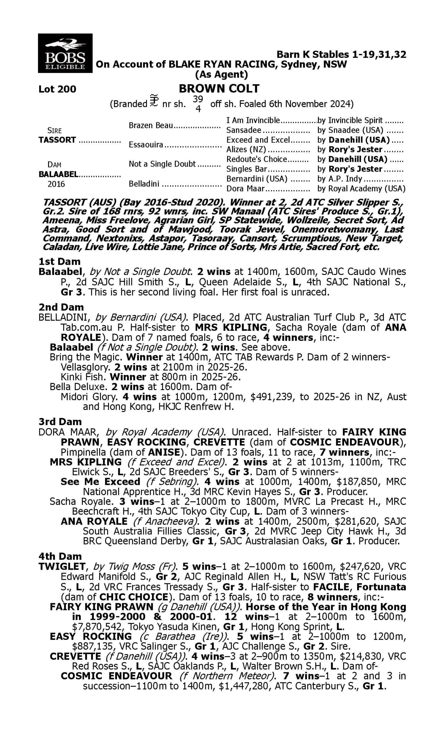 Pedigree for Lot 200 Tassort - Balaabel