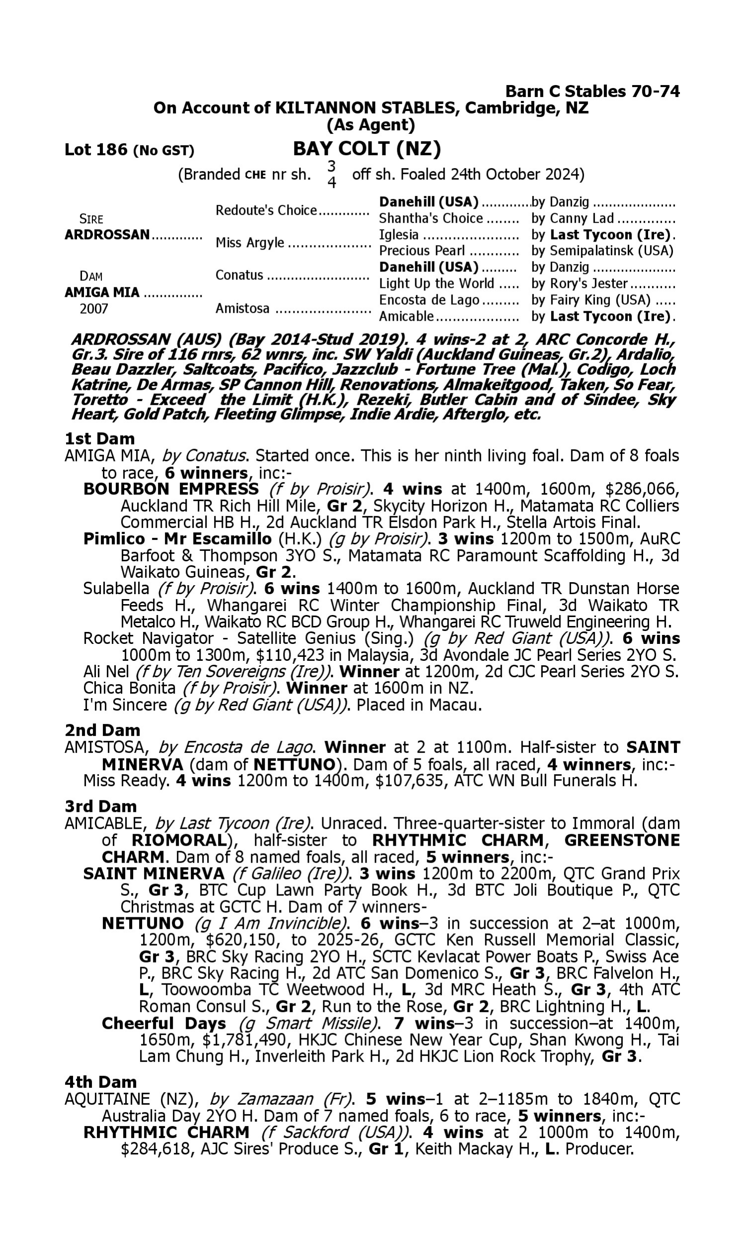 Pedigree for Lot 186 Ardrossan - Amiga Mia