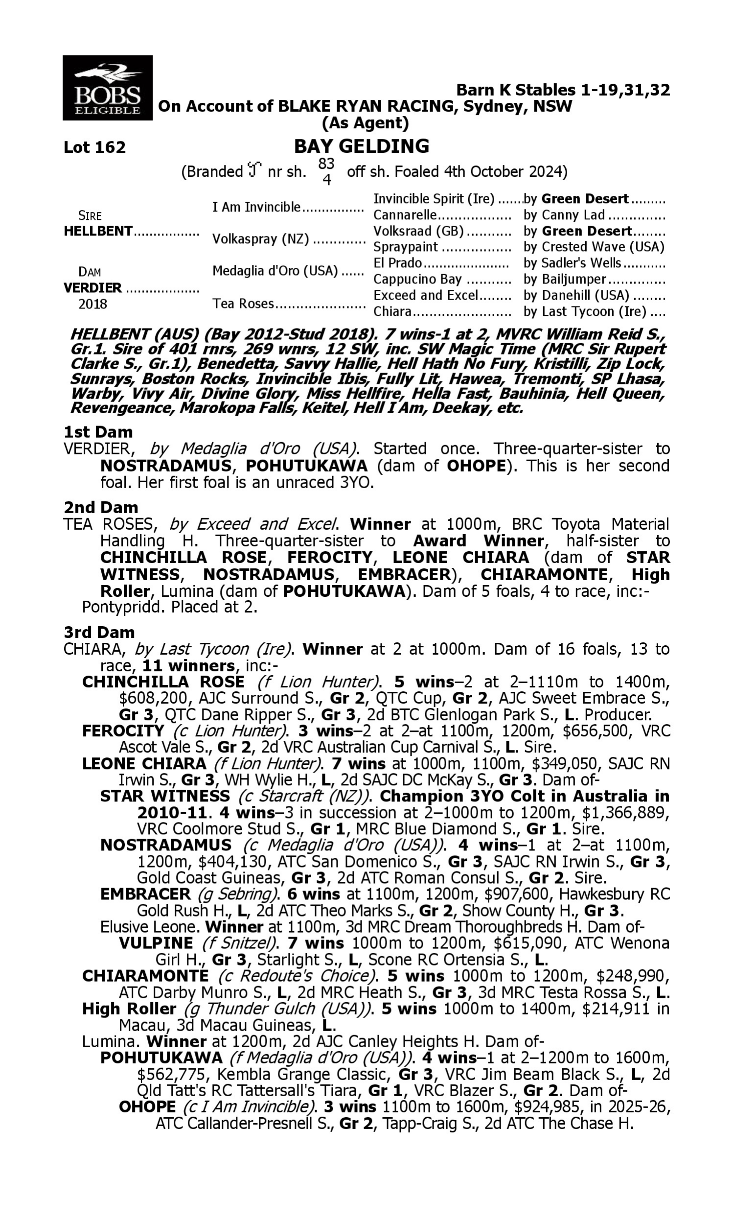 Pedigree for Lot 162 Hellbent - Verdier