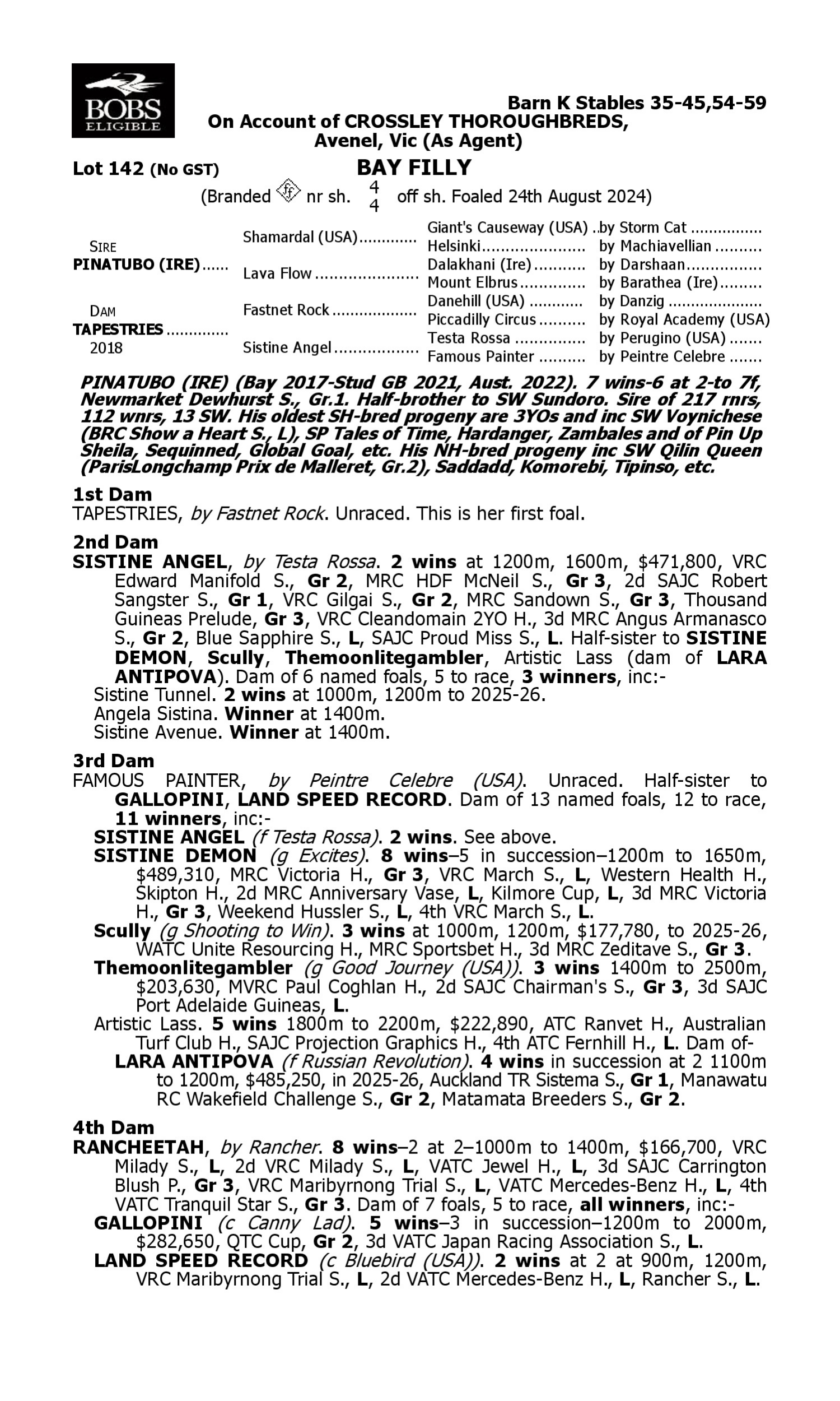 Pedigree for Lot 142 Pinatubo (IRE) - Tapestries