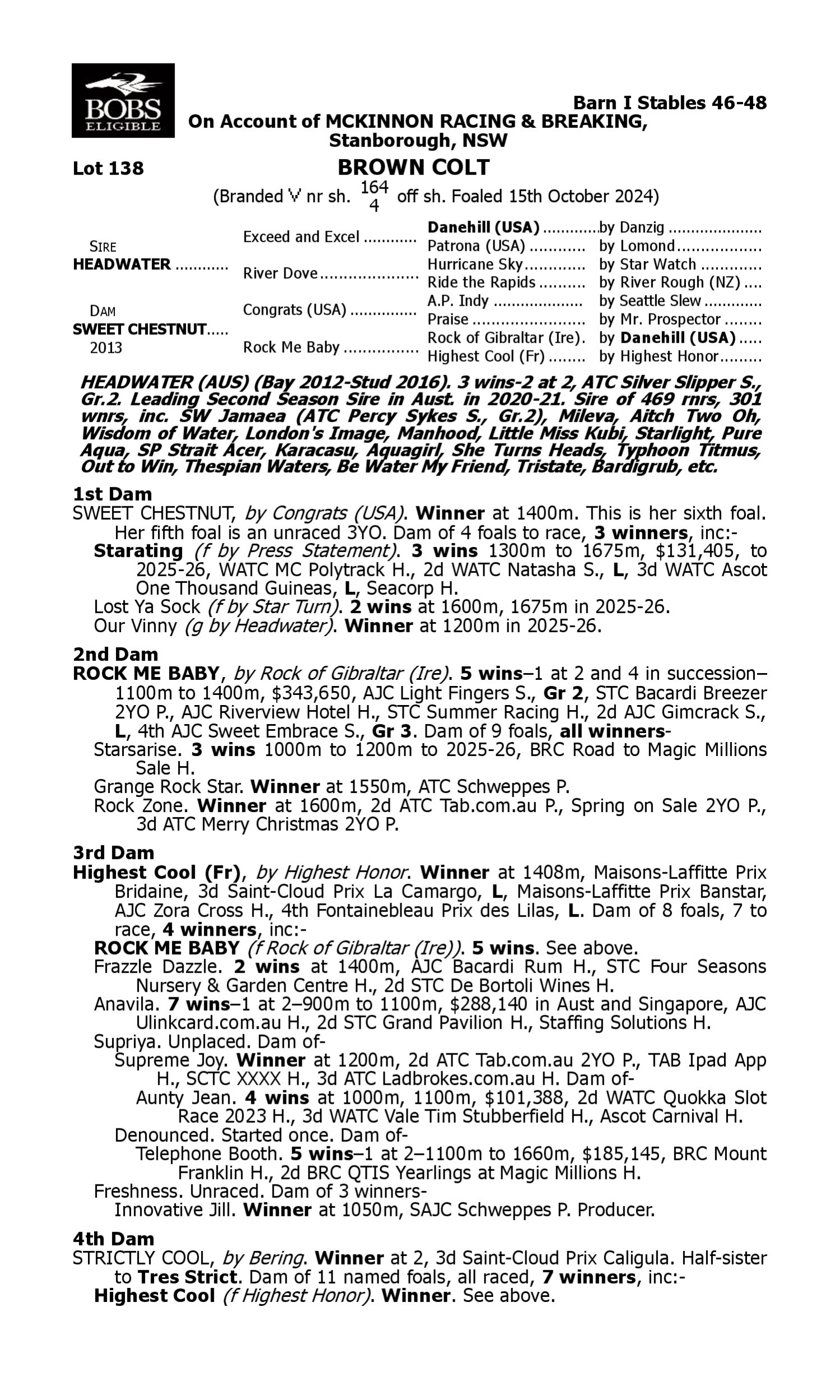 Pedigree for Lot 138 Headwater - Sweet Chestnut