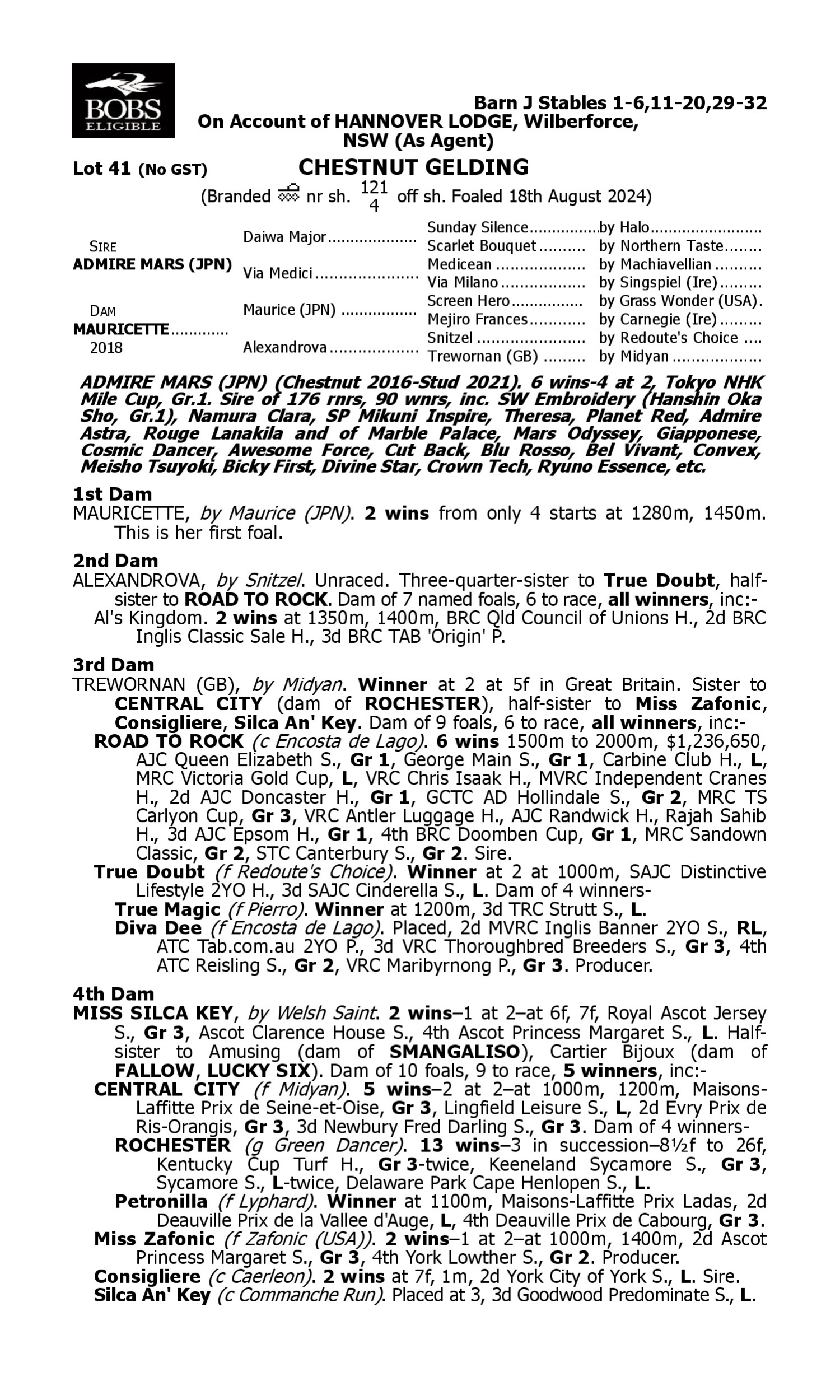 Pedigree for Lot 41 Admire Mars (JPN) - Mauricette